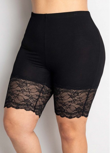 Black plus size,Plain Color plus size,ROTITA Lace Stitching Plus Size High Waisted Legging