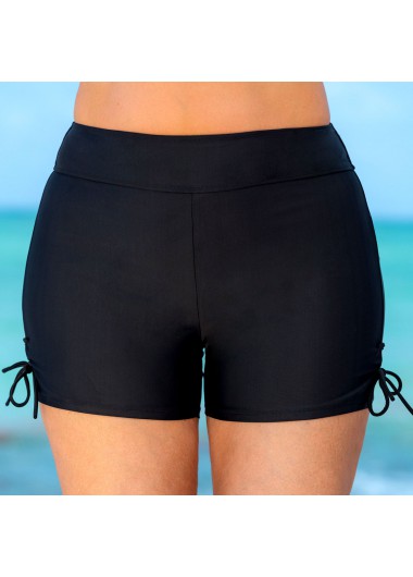 Black plus size,Plain Color plus size,ROTITA Tie Side High Waist Drawstring Plus Size Swim Shorts