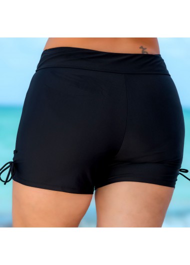 Black plus size,Plain Color plus size,ROTITA Tie Side High Waist Drawstring Plus Size Swim Shorts