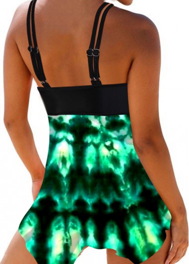 Multi Color swimwear,Tie Dye swimwear,ROTITA Asymmetric Hem Tie Dye Print Swimdress and Shorts