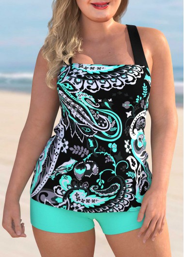 ROTITA Paisley Plus Size Cross Strap Tankini Set | Rotita.com - USD