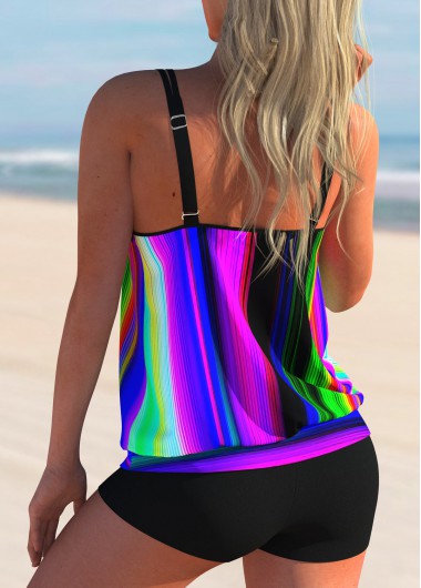 Multi Color swimwear,Dazzle Colorful swimwear,ROTITA Spaghetti Strap Colorful Printed Tankini Set 