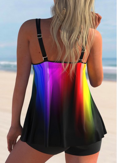 Multi Color swimwear,Ombre swimwear,ROTITA Ombre Rainbow Color Spaghetti Strap Tankini Set 