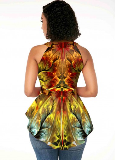 Multi Color tops,Floral tops,ROTITA Keyhole Printed Sleeveless Asymmetric Hem Tank Top