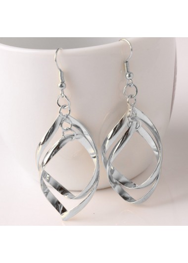 Silvery White jewelry,Silver Twist Rhombus Design Metal Earrings