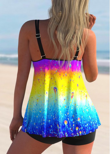 Multi Color swimwear,Ombre swimwear,ROTITA Ombre Rainbow Color Double Straps Tankini Set 