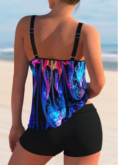 Purple swimwear,Dazzle Colorful swimwear,ROTITA Colorful Printed Mid Waist Spaghetti Strap Tankini Set 
