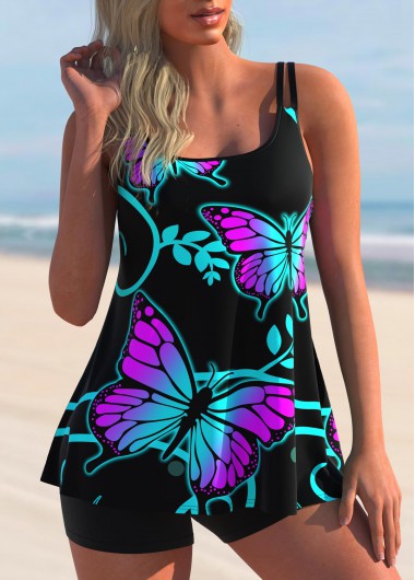 Rotita Multi Color Animal Print Mid Waisted Tankini Set