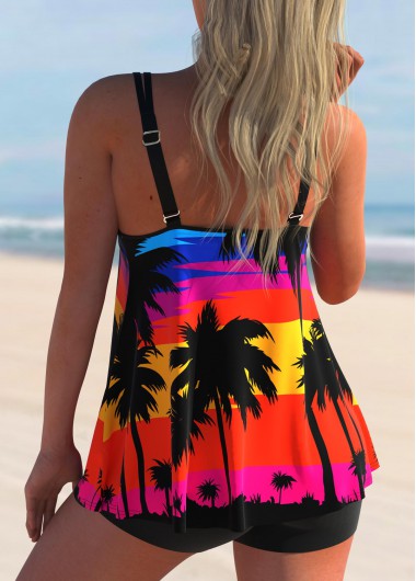 Multi Color swimwear,Graphic swimwear,ROTITA Double Straps Scape Print Tankini Set