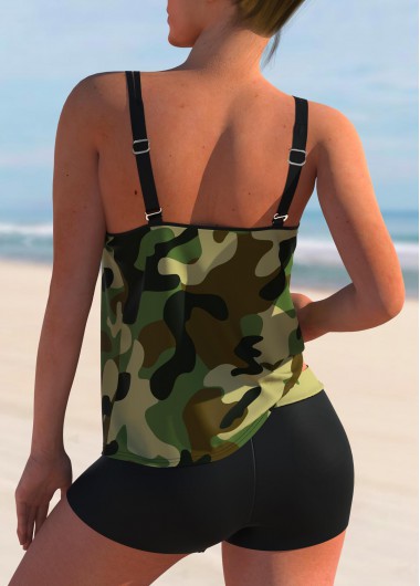 Olive Green swimwear,Graphic swimwear,ROTITA Mid Waist Camouflage Print Tankini Set