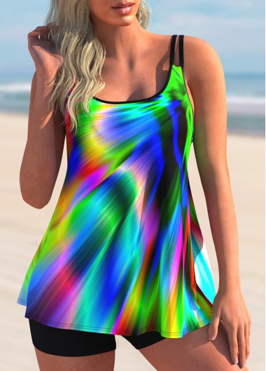 Rotita Contrast Binding Multi Color Dazzle Colorful Print Tankini Set