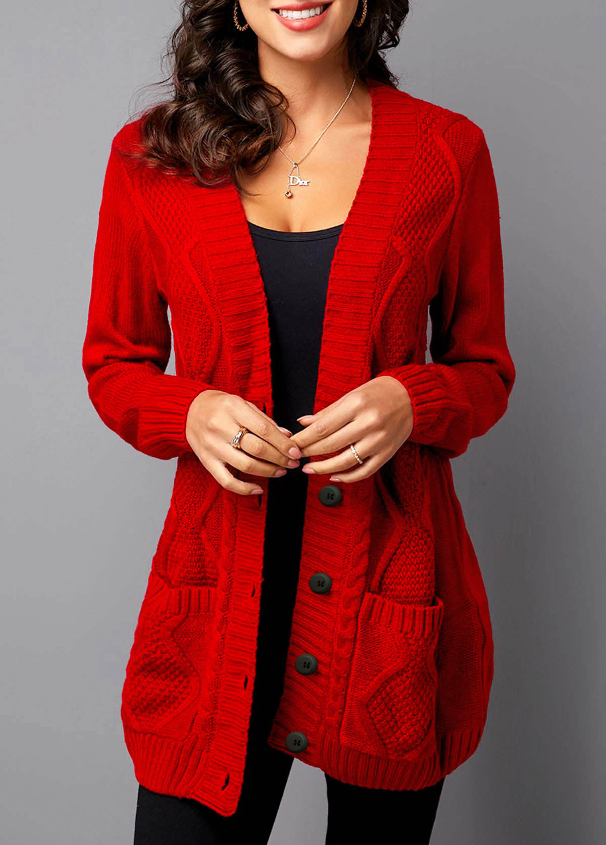 ROTITA Button Up Rib Knit Pocket Detail Cardigan