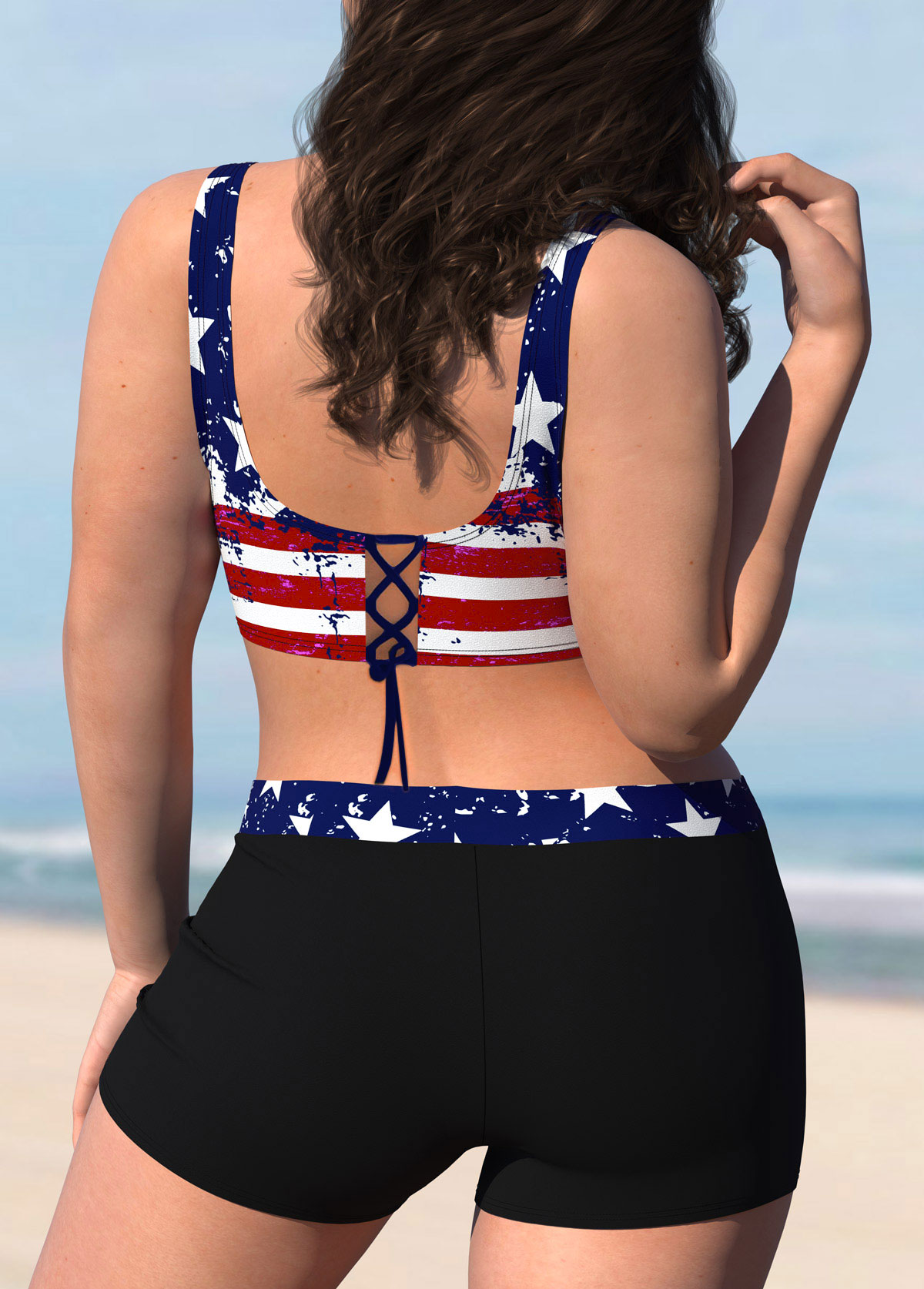 Flag plus size,ROTITA Plus Size American Flag Print Bikini Set