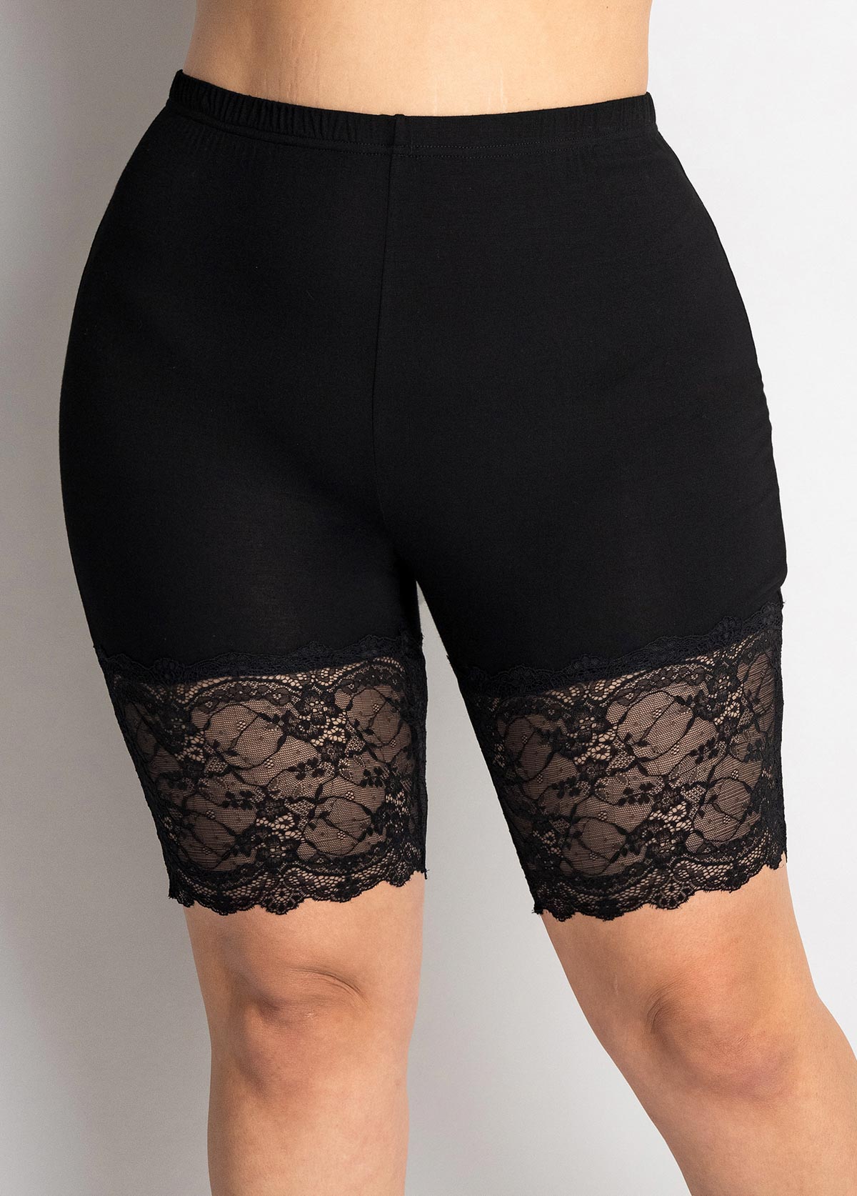 Black plus size,Plain Color plus size,ROTITA Lace Stitching Plus Size High Waisted Legging