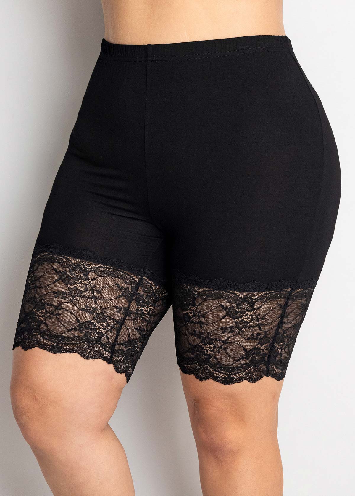Black plus size,Plain Color plus size,ROTITA Lace Stitching Plus Size High Waisted Legging