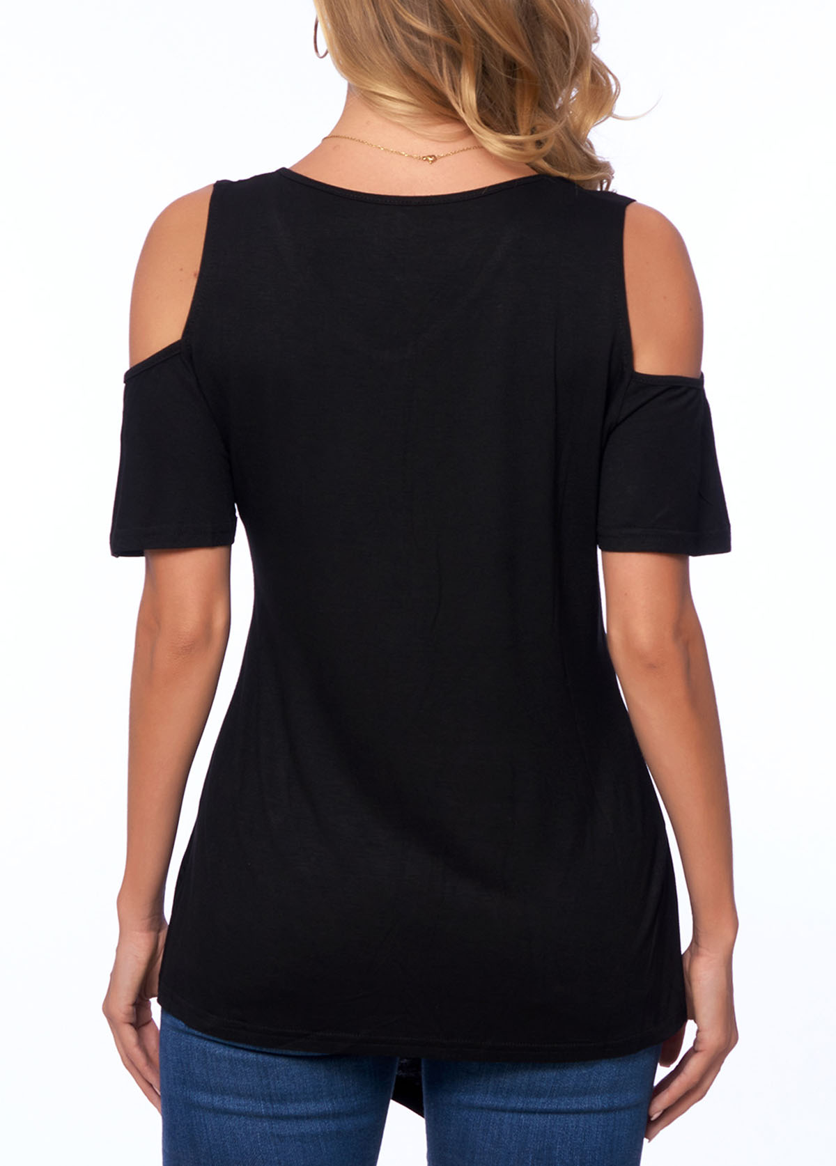Asymmetric Hem Cold Shoulder Solid T Shirt | Rotita.com - USD $16.98