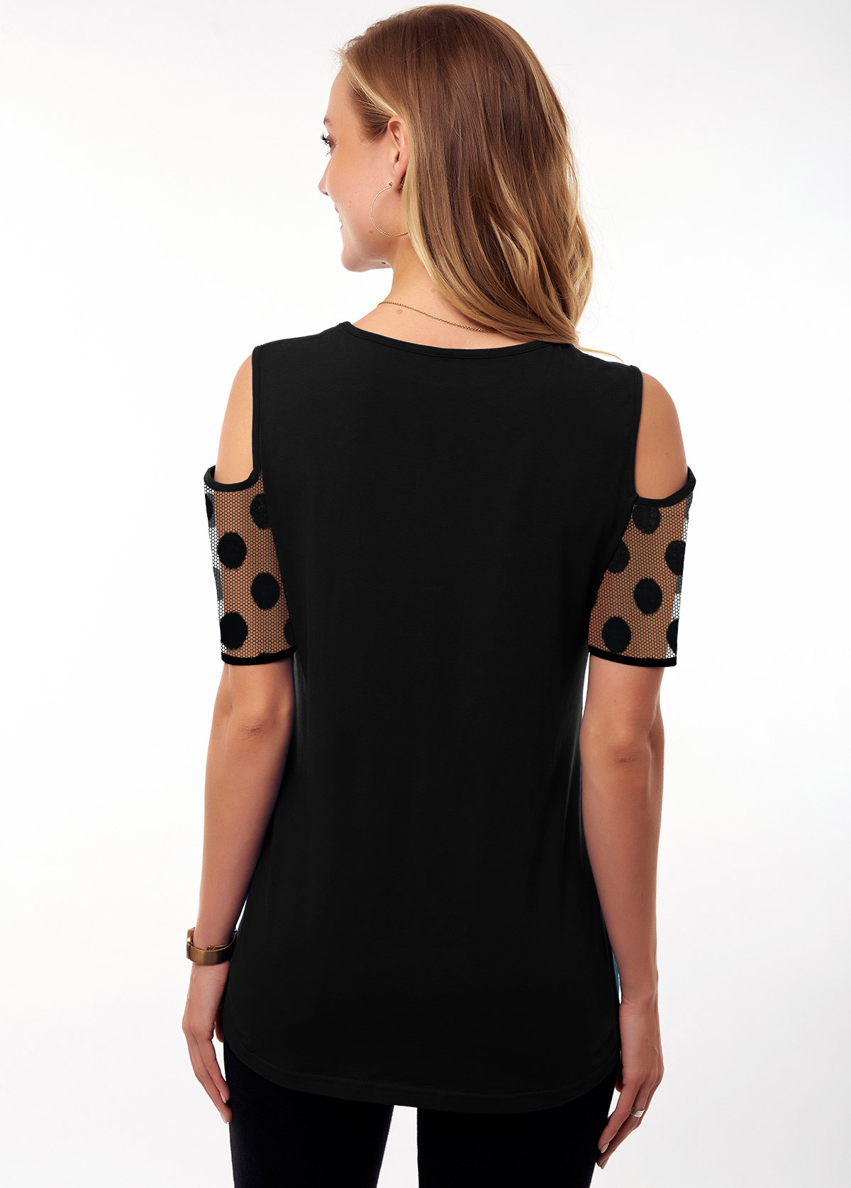 Black tops,Dot tops,ROTITA Cold Shoulder Polka Dot Short Sleeve T Shirt
