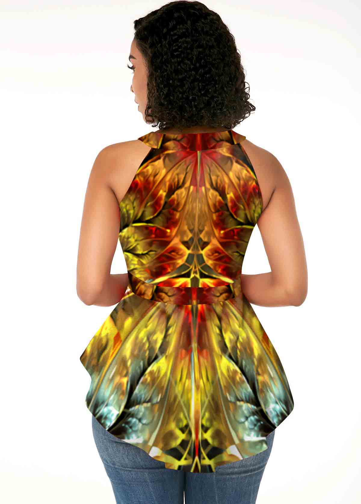 Multi Color tops,Floral tops,ROTITA Keyhole Printed Sleeveless Asymmetric Hem Tank Top