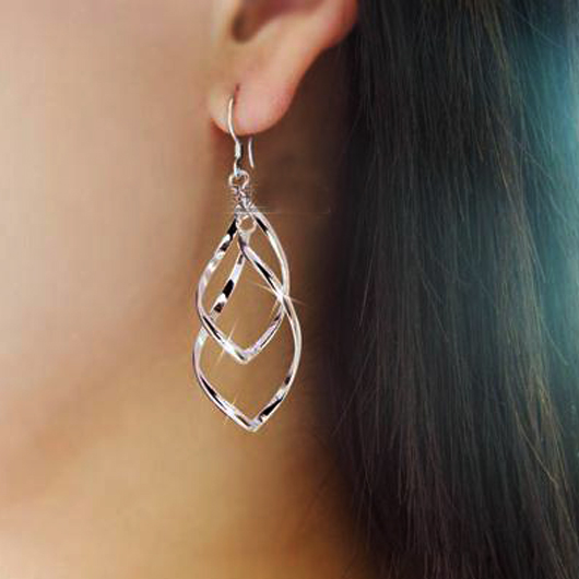 Silver Twist Rhombus Design Metal Earrings