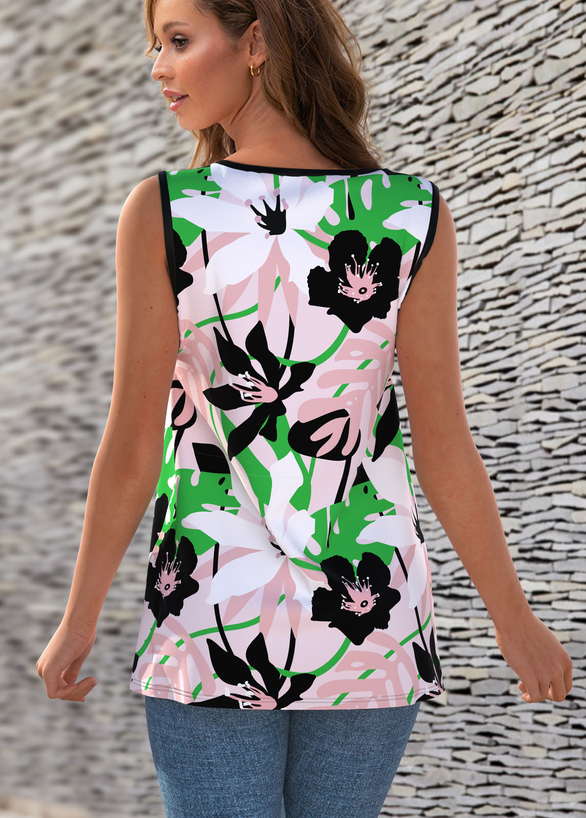 Multi Color tops,Ditsy Floral tops,ROTITA Floral Print Cross Strap Tank Top