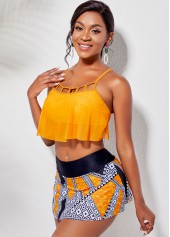 Orange swimwear,Tribal swimwear,ROTITA Overlay Cage Neck Top and Printed Pantskirt