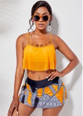 Orange swimwear,Tribal swimwear,ROTITA Overlay Cage Neck Top and Printed Pantskirt