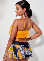 Orange swimwear,Tribal swimwear,ROTITA Overlay Cage Neck Top and Printed Pantskirt