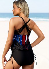 Multi Color swimwear,Flag swimwear,ROTITA Drawstring Side American Flag Print Tankini Set 