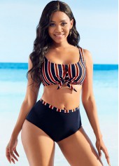 ROTITA Striped High Waisted Bowknot Bikini Set