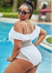 White plus size,Plain Color plus size,ROTITA Plus Size Ruffle Lace Stitching One Piece Swimwear