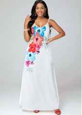 White dresses,Floral dresses,Everyday dresses,Casual dresses,ROTITA Floral Print Spaghetti Strap Pocket Dress