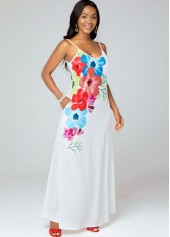 White dresses,Floral dresses,Everyday dresses,Casual dresses,ROTITA Floral Print Spaghetti Strap Pocket Dress