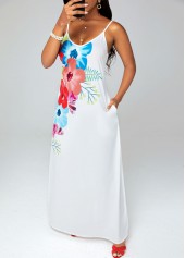 White dresses,Floral dresses,Everyday dresses,Casual dresses,ROTITA Floral Print Spaghetti Strap Pocket Dress