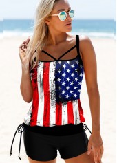 ROTITA Tie Side American Flag Print Tankini Set