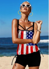 Blue swimwear,Flag swimwear,ROTITA Tie Side American Flag Print Tankini Set