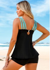 Black swimwear,Floral swimwear,ROTITA Wide Strap Printed Cutout Tankini Top