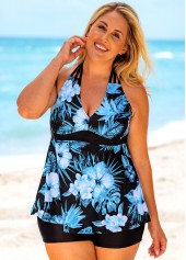 ROTITA Halter Floral Print Plus Size Tankini Set 