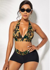 Tie Back Camouflage Print Halter High Waist Bikini Set  