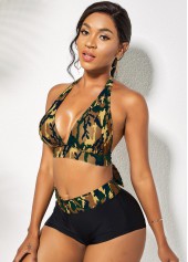 Multi Color swimwear,Graphic swimwear,Tie Back Camouflage Print Halter High Waist Bikini Set  