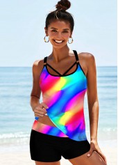 Multi Color swimwear,Dazzle Colorful swimwear,ROTITA Spaghetti Strap Colorful Printed Tankini Set