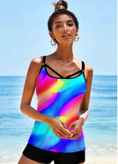Multi Color swimwear,Dazzle Colorful swimwear,ROTITA Spaghetti Strap Colorful Printed Tankini Set
