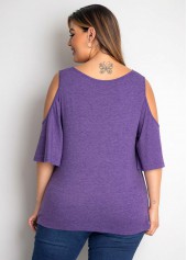 Dusty Purple plus size,Plain Color plus size,ROTITA Plus Size Cold Shoulder Solid T Shirt