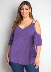 Dusty Purple plus size,Plain Color plus size,ROTITA Plus Size Cold Shoulder Solid T Shirt