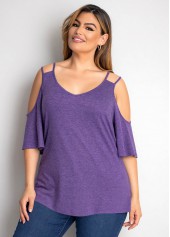 ROTITA Plus Size Cold Shoulder Solid T Shirt