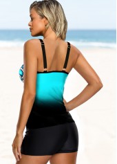 Blue swimwear,Ombre swimwear,ROTITA Ombre Tribal Print Spaghetti Strap Tankini Set 
