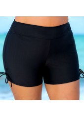 Black plus size,Plain Color plus size,ROTITA Tie Side High Waist Drawstring Plus Size Swim Shorts