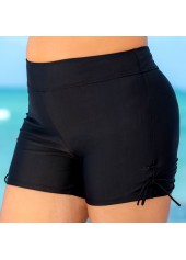 Black plus size,Plain Color plus size,ROTITA Tie Side High Waist Drawstring Plus Size Swim Shorts
