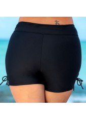 Black plus size,Plain Color plus size,ROTITA Tie Side High Waist Drawstring Plus Size Swim Shorts