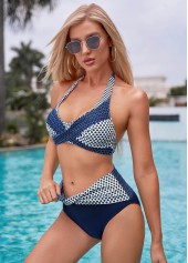 Dot swimwear,Polka Dot Mid Waist Tie Back Bikini Set
