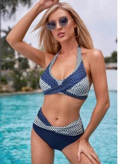 Gepunktetes Bikini-Set mit mittlerer Taille und Binderücken